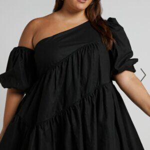 NWT Harleen Mini Dress - Linen Asymmetrical Trim Puff Sleeve Dress